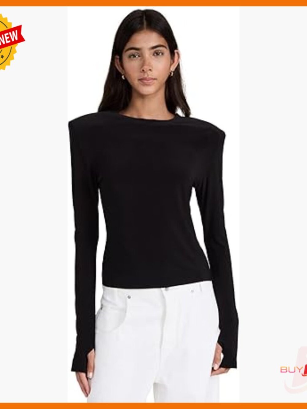 Long Sleeve Crew Top With Shoulder Pads, Thumb Holes, Relaxed Fit